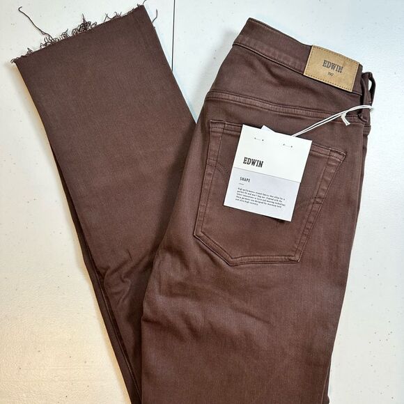 NWT Edwin Anthropology Women’s Bree Slim Straight Crop Jeans Java Brown- Size 27 - Picture 2 of 11